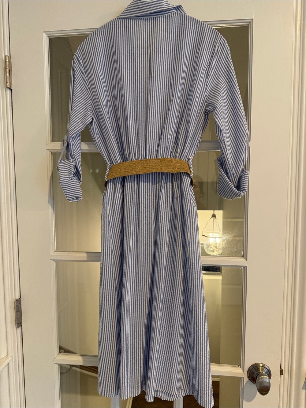 Zara Striped Button-Front Shirt Dress in Light Blue with Belt - Picture 6 of 6